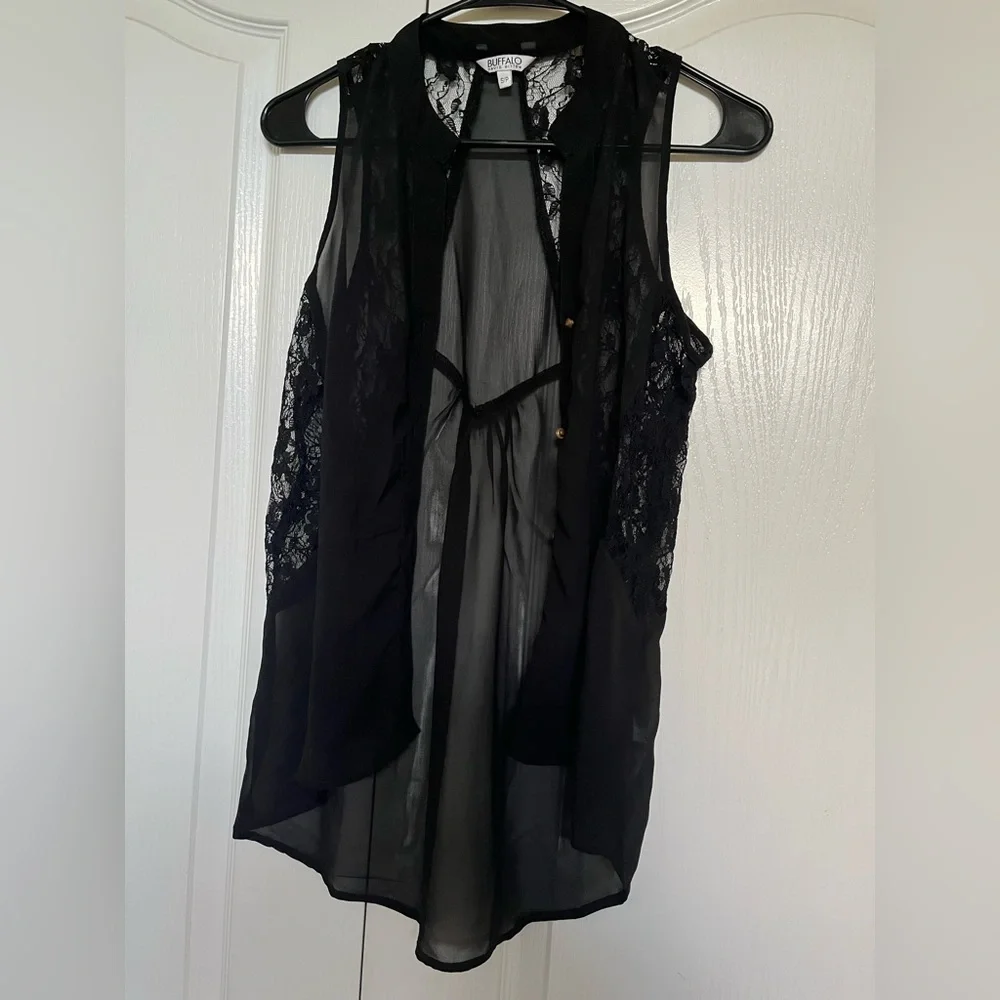 Buffalo David Bitton Black Sheer Lace Blouse - Picture 1 of 3